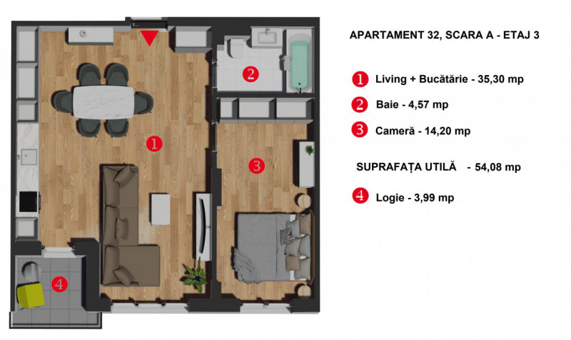 Comision 0! Apartament 2 cam bloc nou ,54 mp+balcon,zona VIVO str Razoare