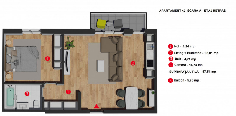 Comision 0! Apartament 2 cam bloc nou ,57 mp+balcon,zona VIVO str Razoare