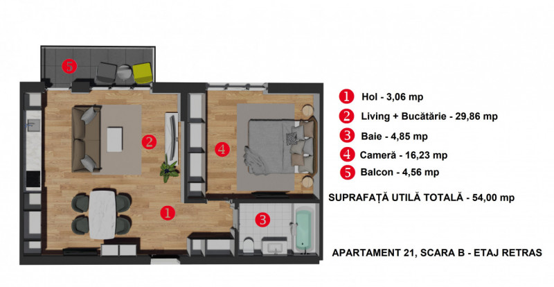 Ap 2 cam, 54mp+balcon,in ansamblul Tribeka Residence VIVO str Razoare